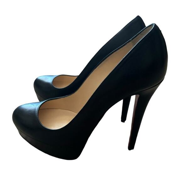 Christian Louboutin Bianca 140 Kid Black Leather Platform Pumps Size 38.5 - Picture 2 of 16